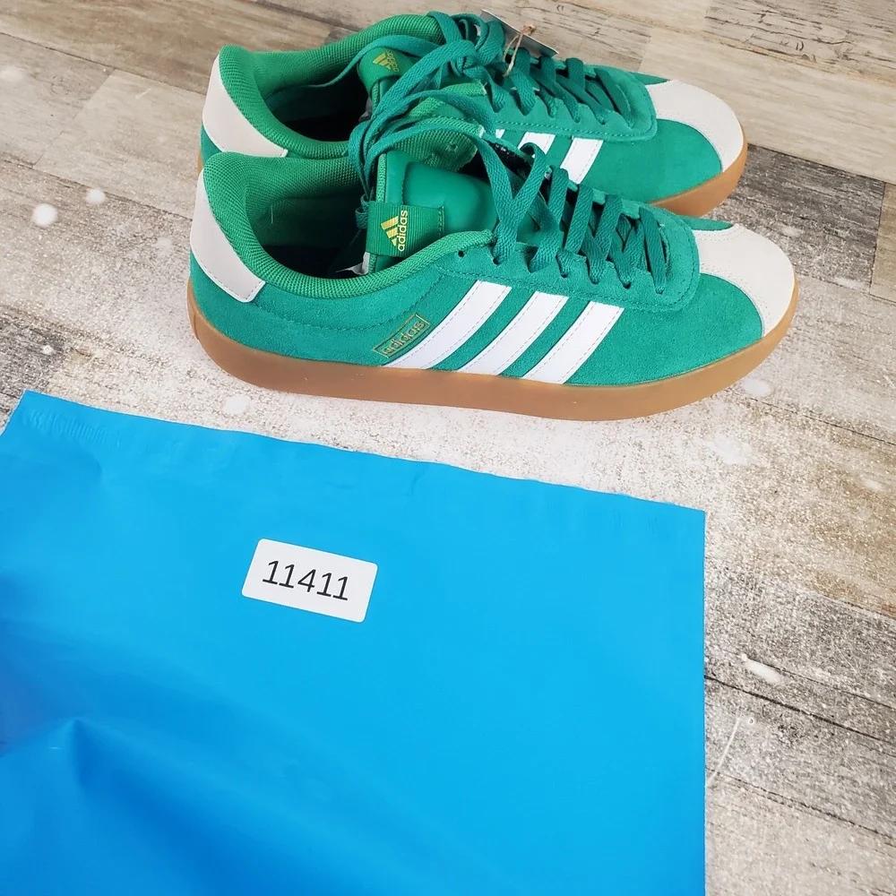 Adidas VL Court 3.0 Mens Shoes Sz 8 Court Green Cloud White Lace‎ Up Sneakers